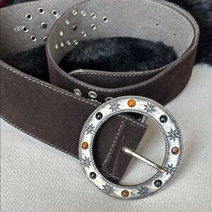 Brown Suede Belt with Silver Buckle
